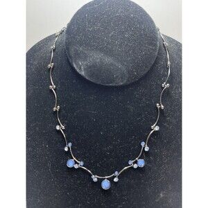 Givenchy Gun Metal Twisted Links Blue Crystal Dainty Necklace